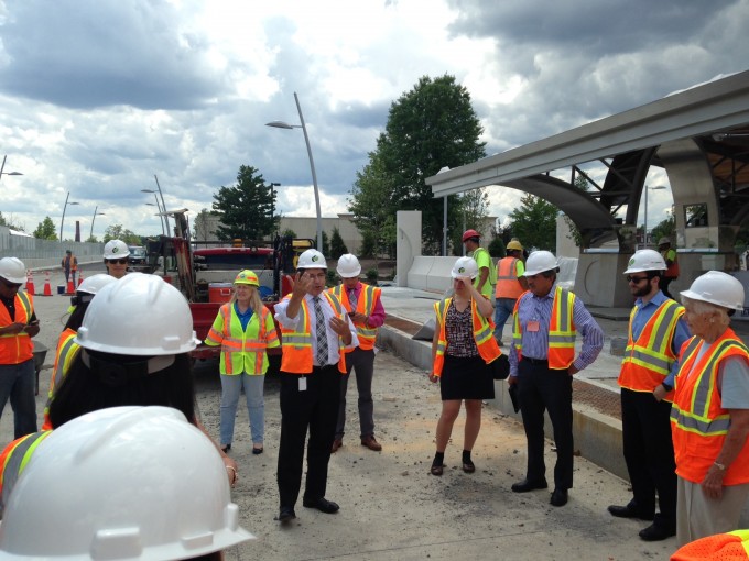 CTfastrak Administrator Mike Sanders addresses the group at Flatbush Station in Hartford | Photo: Joseph Cutrufo/TSTC