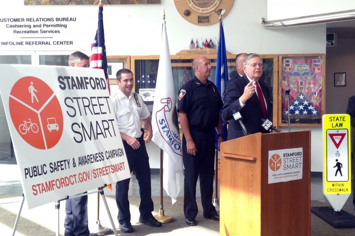 Stamford Mayor David Martin announced the City's "Street Smart" campaign Tuesday. | Photo: Joseph Cutrufo/TSTC