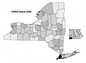 According to a 2008 report from the DEC regarding wastewater infrastructure needs of NYS, "The need documented in the [CWNS] 2008 survey is expected to be  significantly higher than the 2004 CWNS." | Photo: EPA's Clean Watershed Needs Survey, 2004. 
