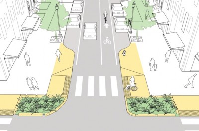 Bridgeport will make infrastructure changes, including curb extensions. | Image: NACTO