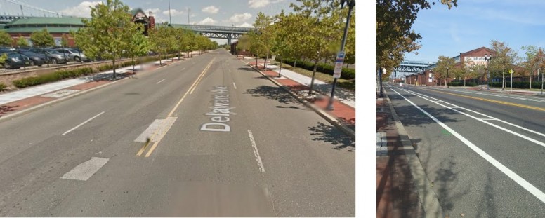 Left: Before, Delaware Avenue. (Image: Google Maps) | Right: After, Delaware Avenue. Image: TSTC